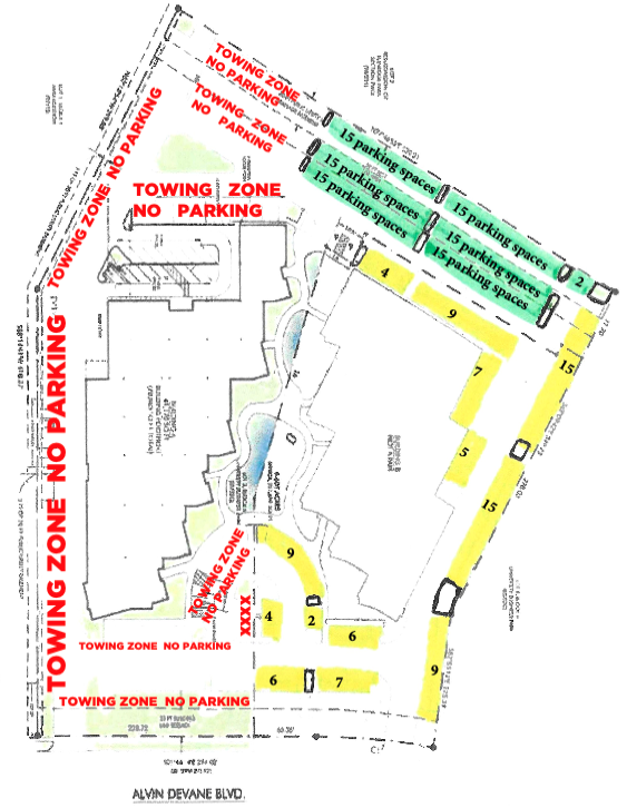 parking map indicating spots behind the building